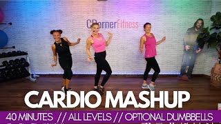 40 MIN ALL LEVEL CARDIO MASHUP WORKOUT WITH OPTIONAL DUMBBELLS [upl. by Lalittah]