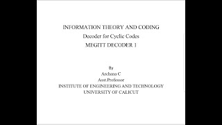 Decoder for Cyclic codes Megitt decoder I [upl. by Ihtraa]