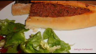 Pide mit Hackfleisch SpinatFeta Rezept  Kiymali Pide Ispanakli Pide tarifi  türkisch [upl. by Lubeck]