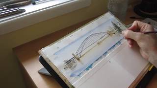 Sydney Harbor Bridge  October Daily Watercolor Sketch Challenge 14 [upl. by Boigie]