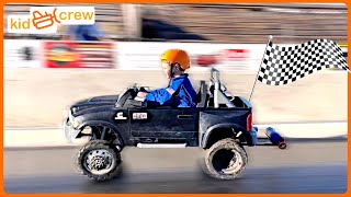 Racing kids power wheels truck tractor and ride on race cars Educational drag racing  Kid Crew [upl. by Etep171]