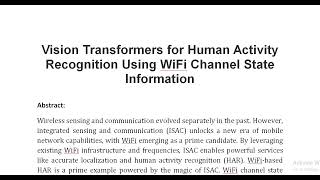 Vision Transformers for Human Activity Recognition Using WiFi Channel State Information [upl. by Anuhsal341]