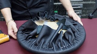 HOW TO UPHOLSTER A ROUND LEATHER BAR STOOL [upl. by Leamsi]