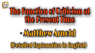 The Function of Criticism at the Present Time by Matthew Arnold  Matthew Arnold [upl. by Anelrats105]