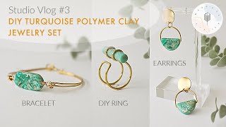 Making Polymer Clay Jelwery with Wires  DIY Turquoise Ring Bracelet amp Earrings  Studio Vlog 3 [upl. by Aknaib140]