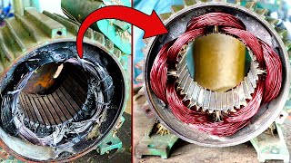 2HP Electric Motor Rewinding Incredible Process  Rebuild Burned Motor Stator Coil [upl. by Ettedanreb]