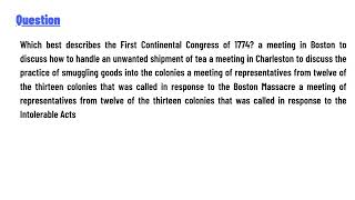 Which best describes the First Continental Congress of 1774 [upl. by Fortuna691]