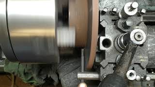 Turning brake disc on manual traditional lathe brake rotor resurfacing [upl. by Ardnusal115]