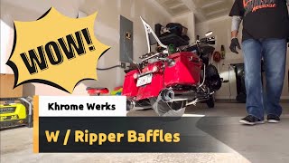 Khrome Werks With Ripper Baffle Inserts  Exhaust Sound comparison  Harley Davidson Road Glide [upl. by Tabina]