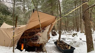 Hammock Hot Tent Camping in Snowstorm [upl. by Chobot186]