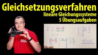 Gleichsetzungsverfahren  5 einfache Aufgaben zum Üben  lineare Gleichungssysteme LGS [upl. by Hewes]