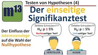 Testen von Hypothesen 4 einseitiger Signifikanztest  Wahl der Nullhypothese [upl. by Ardnasac734]