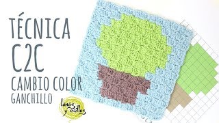 Tutorial Técnica C2C  Cambiando de color  Ganchillo  Crochet  Lanas y Ovillos [upl. by Penney]