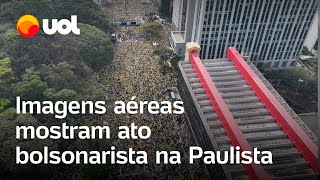 Ato com Bolsonaro Tarcísio e parlamentares reúne multidão na Avenida Paulista veja imagens aéreas [upl. by Leunamme]