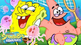 SpongeBob vs Patrick Who Catches MORE Jellyfish 🦑  SpongeBobOfficial [upl. by Scribner917]