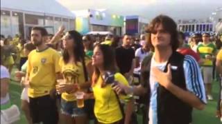 Brazil Soccer Fans Sing National Anthem at World Cup [upl. by Doersten963]