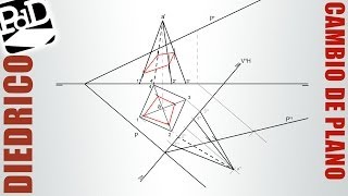 Hallar la sección de una pirámide usando cambio de plano Sistema Diédrico [upl. by Lexis]