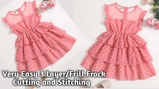 Most Trending 3 LayerFrill Frock Cutting and Stitching For 2 Year Girl  Baby Frill Frock Cutting [upl. by Sheridan]