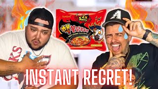 WE ATE THE WORLDS SPICIEST NOODLES  spicy trivia game [upl. by Ahsoek]