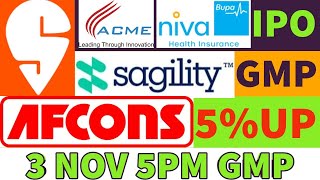 afcons ipo gmp today🎇Swiggy ipo gmp🤑Acme ipo gmp🔥sagility ipo gmp today🤑niva bupa ipo gmp🤑IPO🎇list [upl. by Kristopher]