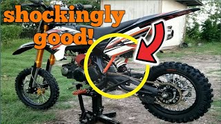 xmotos 125cc pit bike gets a NEW dnm shock install  testing on back yard pit bike track [upl. by Yraeht]