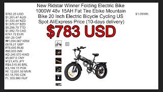 Ridstar 1000W 720Wh fat tire eBike AliExpress Price 78225 USD [upl. by Grote]