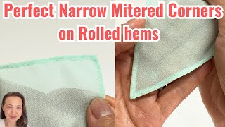 How to sew Very Narrow Roll Hem Corners on Fine Fabric  Narrow Mitered Corners [upl. by Atibat211]