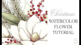 Christmas Watercolor Flower Tutorial [upl. by Nhar]