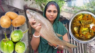 Big ROHU FISH Curry with Begun Aloo রুই মাছ রান্না বেগুন আলু দিয়ে। therealvillagecooking [upl. by Hussein568]