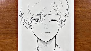 Easy anime sketch  how to draw cute anime boy [upl. by Chew]