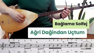 Bağlama Solfej  Ağri Dağindan Uçtum Solfej Saz Notalari [upl. by Melvena]