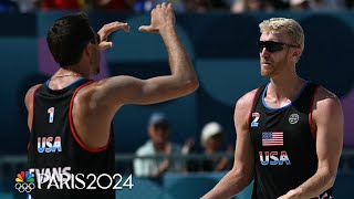 Team USA steamrolls France in Budinger Evans Olympic debut in beach volleyball  Paris Olympics [upl. by Aeuhsoj]