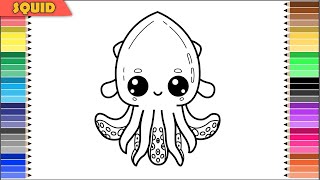 a cute squid learn drawing coloring for kids easy fun [upl. by Daugherty65]