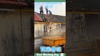 Best working day 1707 Workers remove roof shingles with shovels [upl. by Studdard]