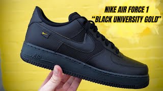 NIKE AIR FORCE 1 LOW  quotBLACK UNIVERSITY GOLDquot ON FOOT UNBOXING AND REVIEW [upl. by Enilrae]