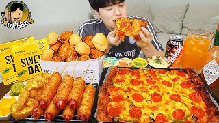 ASMR MUKBANG 굽네 고추바사삭 치킨먹방 피자 핫도그 치즈스틱 먹방 amp 레시피 CHICKEN amp PIZZA EATING SOUND [upl. by Adniram]