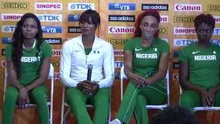 IAAF World Relays 2015  Womens 4x200m  Gold for Blessing Okagbare with Team Nigeria  Conference [upl. by Nafis]