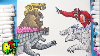 How to Draw Godzilla x Kong vs Shimo x Skar King  Godzilla x Kong The New Empire [upl. by Anelem758]