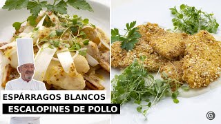 ESPÁRRAGOS blancos en tres texturas  ESCALOPINES de POLLO con salsa de queso  con Arguiñano [upl. by Eiramanad876]