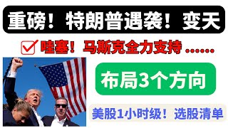 【美股嘉可能】重磅！特朗普遇袭！马斯克力挺Donald Trump！至少三个方向有机会！美股1小时级选股清单！TSLA DJT MSTR MARA LABU TSM ASML DELL SMCI F等 [upl. by Legnalos]