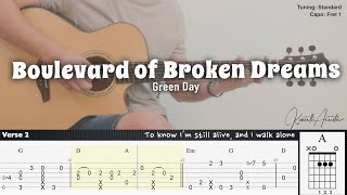 Boulevard of Broken Dreams  Green Day  Fingerstyle Guitar  TAB  Chords  Lyrics [upl. by Einimod264]