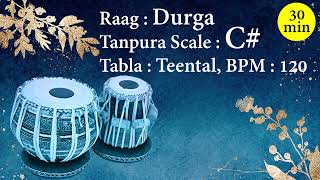 Scale C  Practice Raag Durga with Tanpura Tabla and Swarmandal Taal Teental BPM 120 [upl. by Treblihp355]