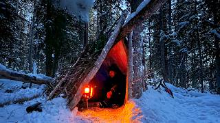 3 Days SOLO SURVIVAL in Winter Shelter  20° Camp in Bushcraft Cabin Build [upl. by Erda]