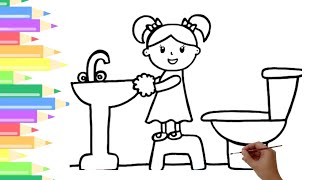 Dessiner Et Colorier Une Fille Qui Se Lave Les Mains 👩🧼🛁🚽🌈  Dessins Pour Enfants [upl. by Misha]