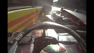 Onboard  Checo Pérez y Carlos Sainz Chocan El Mexicano furioso con el español F1 radio español [upl. by Alemrac]