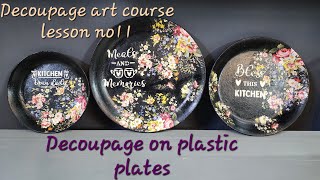 Decoupage on plates Decoupage with the dark napkin Lesson no11 [upl. by Reinhold448]