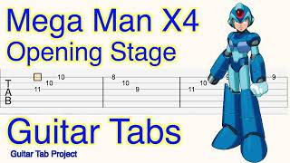 Mega Man X4 Opening stage Guitar Tutorial Tabs BGM Intro stage ロックマン X4 OP [upl. by Suaeddaht]