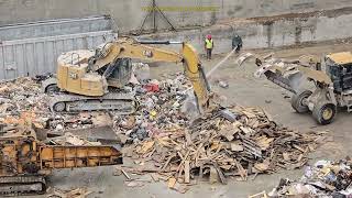 Heavy Equipment at Work Chopping Wood and Recycling Construction Waste [upl. by Hamirak]