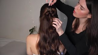 ASMR Hairstyling Curling Brushing out Curls Whispers and Soft Spoken [upl. by Westmoreland571]