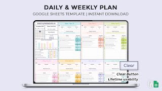 Daily amp Weekly Plan  Clear Button  Google Sheets Template [upl. by Ciro]